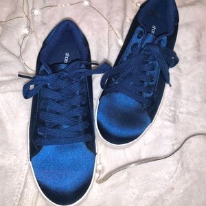 NWOT Navy Blue Satin Sneakers